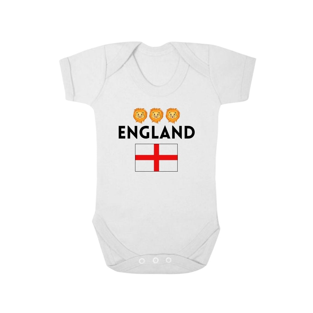 Second Ave England Three Lions Football Euros World Cup Baby Grow Vest White Shortsleeve Babygrow Bodysuit