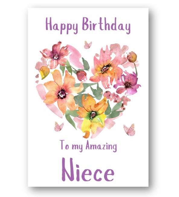 Second Ave Niece Flower Heart Cute Happy Birthday Card Greetings Card For Her