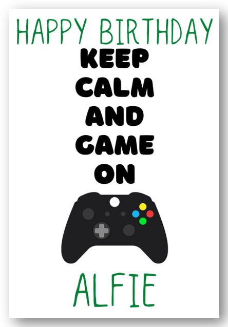 Second Ave Personalised Xbox Keep Calm and Game On Birthday Card Greetings Card