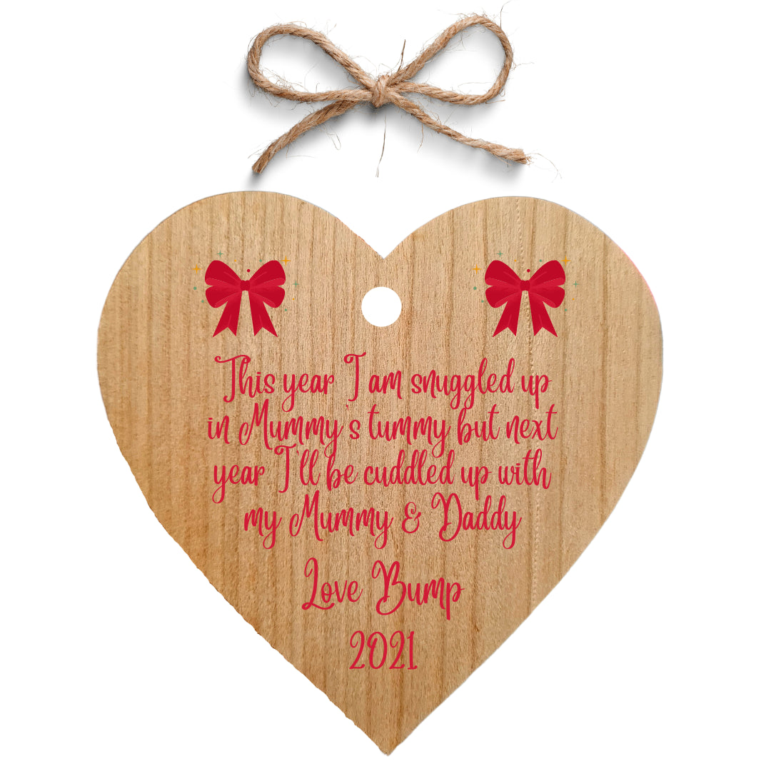 Second Ave Baby Bump Christmas Cherry Wood Hanging Heart Christmas Xmas Tree Decoration Bauble