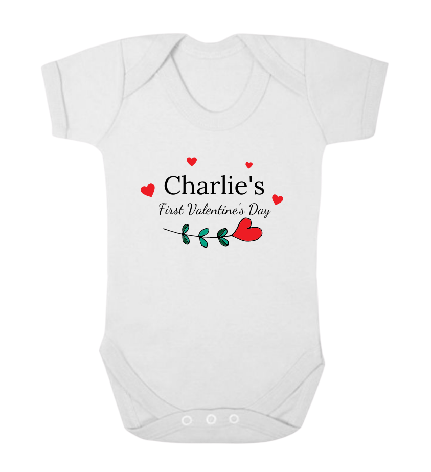 Second Ave Personalised First Valentine s Day Baby Grow Vest White