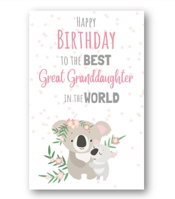 Second Ave Best Great Granddaughter In The World Cute Koala Happy Birthday Card Greetings Card For Her