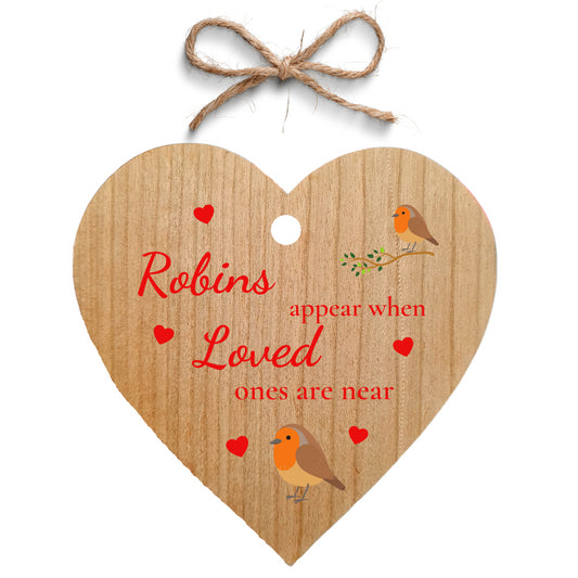 Second Ave Robins Appear When Loved Ones are Near Cherry Wood Hanging Heart Christmas Xmas Tree Decoration Bauble