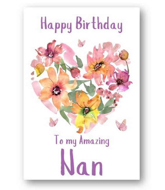 Second Ave Nan Flower Heart Cute Happy Birthday Card Greetings Card For Her