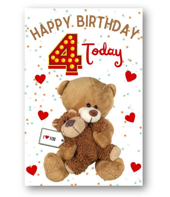 Second Ave 4th Birthday Age 4 I Love You Bear Cute Happy Birthday Card Greetings Card