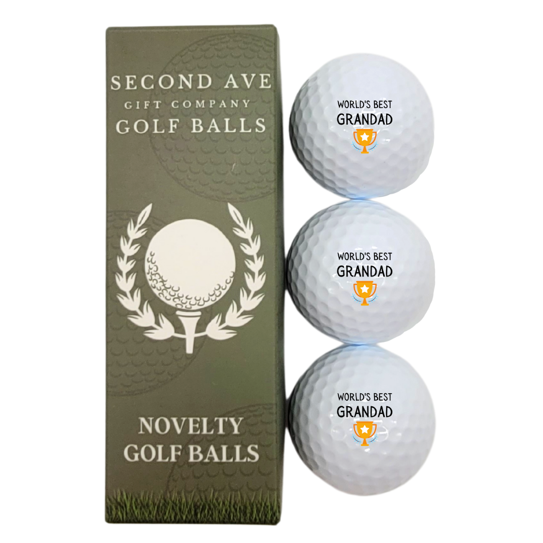 Second Ave Pack of 3 Golf Balls World's Best Grandad Father's Day Christmas Birthday Golfer Gift