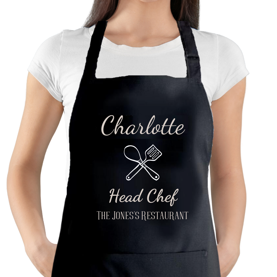 Second Ave Personalised Black Apron Unisex Head Chef Cooking Kitchen Apron