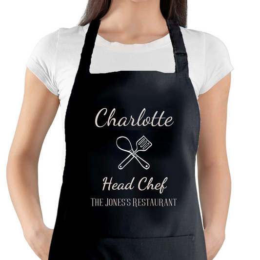 Second Ave Personalised Black Apron Unisex Head Chef Cooking Kitchen Apron