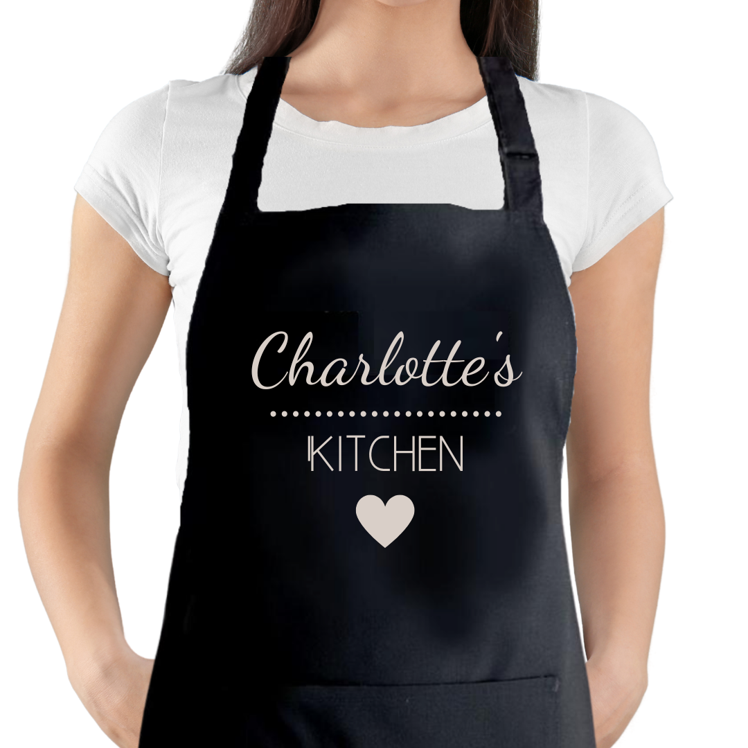 Second Ave Personalised Black Apron Unisex Kitchen Heart Baking Cooking Kitchen Apron