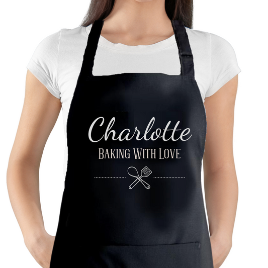 Second Ave Personalised Black Apron Unisex Baking With Love Baking Cooking Kitchen Apron