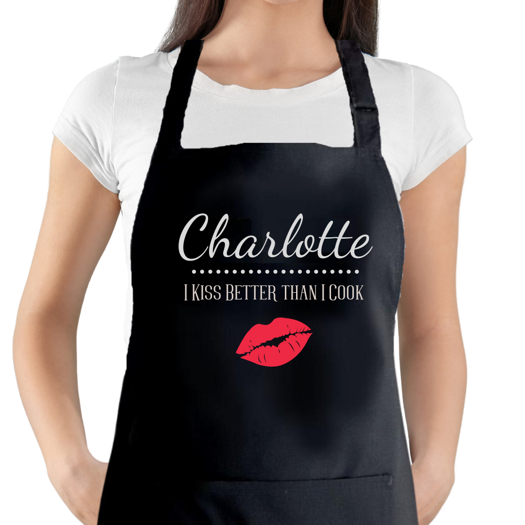 Second Ave Personalised Black Apron Unisex I Kiss Better Than I Cook Baking Cooking Kitchen Apron