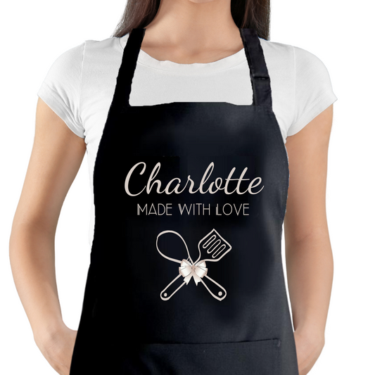 Second Ave Personalised Black Apron Unisex Made With Love Baking Cooking Kitchen Apron