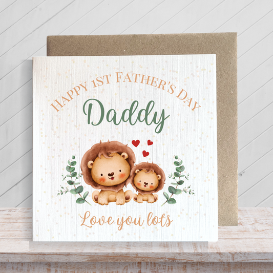 Second Ave First Fathers Day Cute Lion Square Card Dad Daddy Father's Day Card