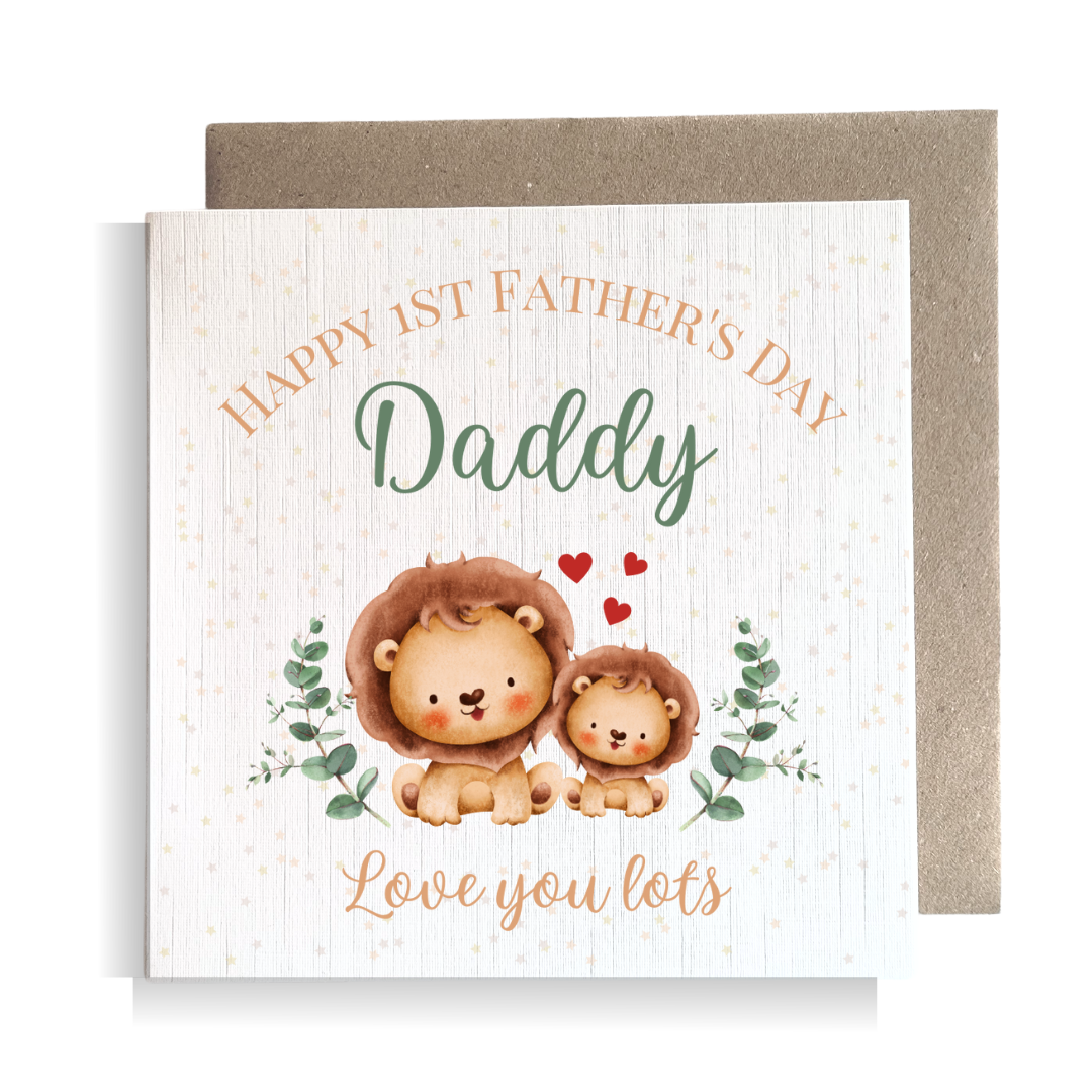 Second Ave First Fathers Day Cute Lion Square Card Dad Daddy Father's Day Card