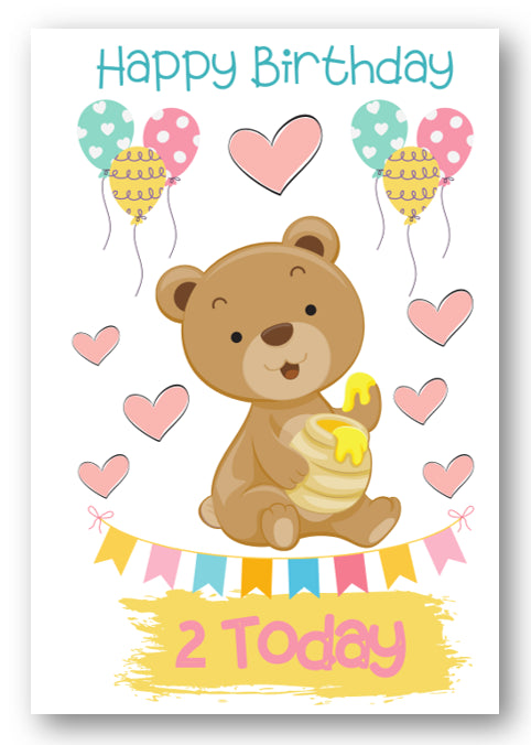 Second Ave Age 2 Children's Kids Bear 2nd Birthday Card Greetings Card