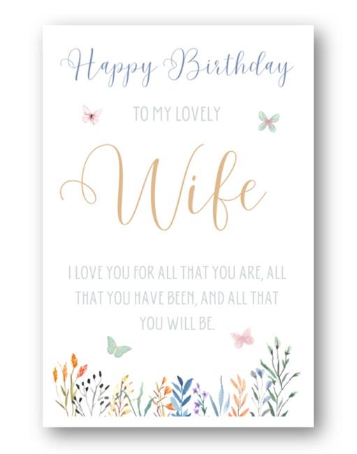 Second Ave To My Lovely Wife Flowers Butterflies Birthday Greetings Card