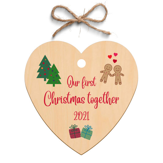 Second Ave Our First Christmas Together Wooden Hanging Heart Christmas Xmas Tree Decoration Bauble