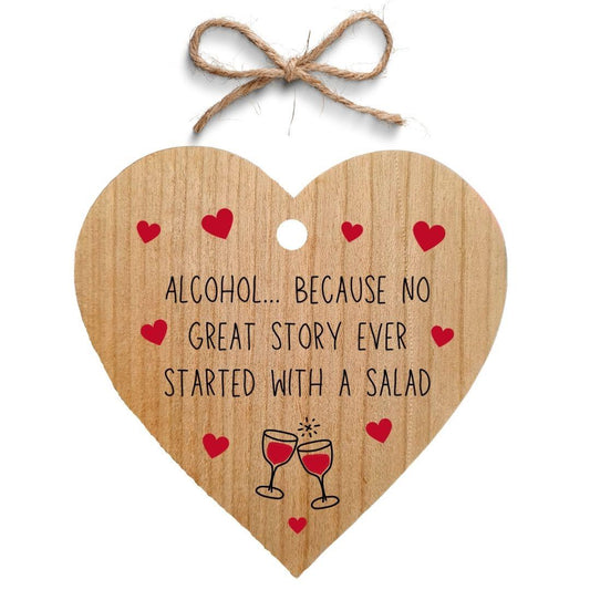 Second Ave Funny Alcohol Great Story Cherry Wood Hanging Friendship Heart Gift Plaque