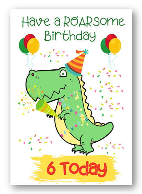 Second Ave Age 6 Children's Kids Dinosaur 6th Birthday Card Greetings Card