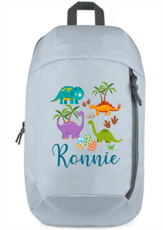 Second Ave Personalised Name Dinosaur Children's Kids Blue School PE Hand Luggage Rucksack Backpack