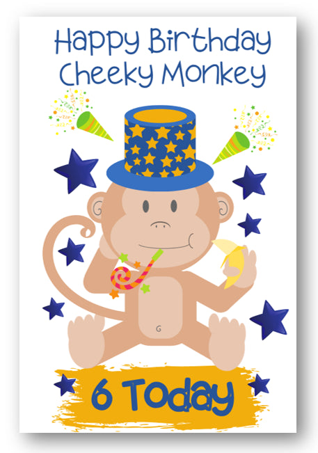 Second Ave Age 6 Children's Kids Monkey 6th Birthday Card Greetings Card