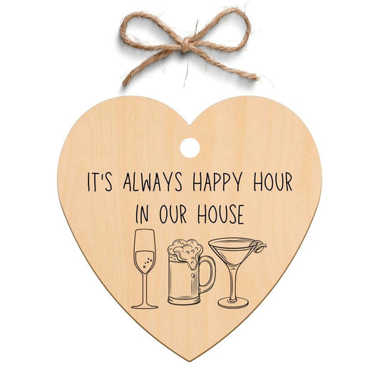 Second Ave Funny It's Always Happy Hour Wooden Hanging Friendship Heart Gift Plaque