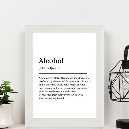 Second Ave White Framed A4 Alcohol Definition Quote Word Wall Art Print Birthday Gift Home Decor