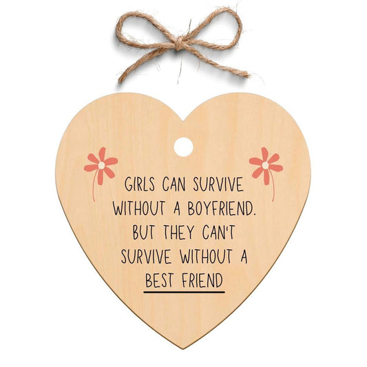 Second Ave Girls Can't Survive Without Best Friend Wooden Hanging Heart Gift Friendship Plaque