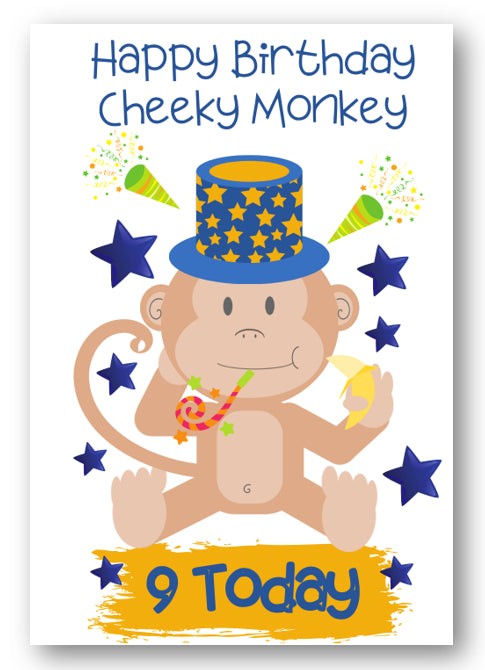 Second Ave Age 9 Children's Kids Monkey 9th Birthday Card Greetings Card