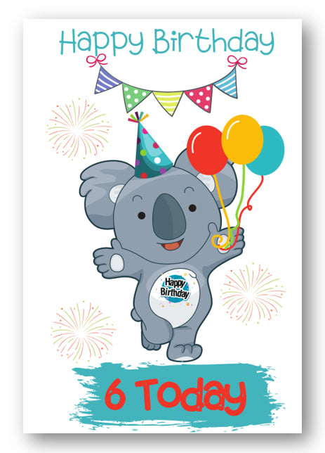 Second Ave Age 6 Children's Kids Koala Bear 6th Birthday Card Greetings Card