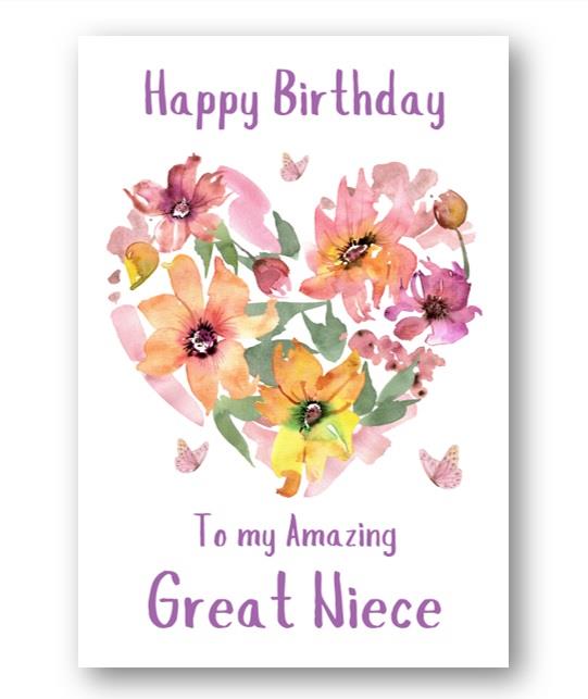 Second Ave Great Niece Flower Heart Cute Happy Birthday Card Greetings Card For Her