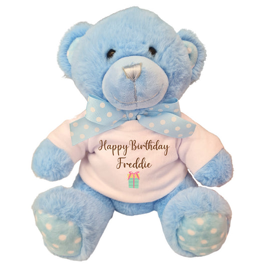 Second Ave Personalised Birthday Blue Teddy Bear Plush Toy With White T Shirt