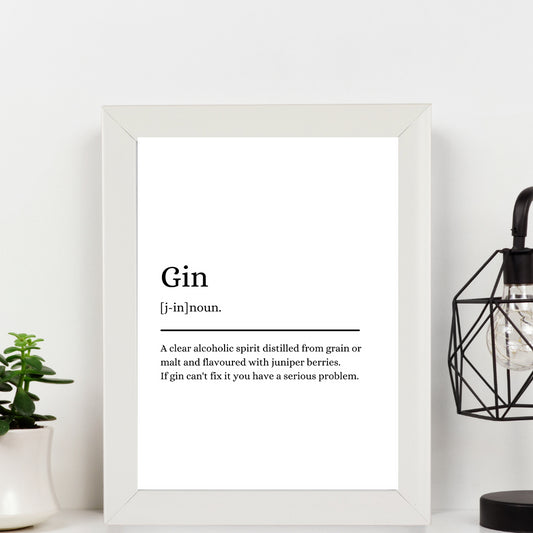 Second Ave White Framed A5 Gin Definition Quote Word Wall Art Print Birthday Gift Home Decor