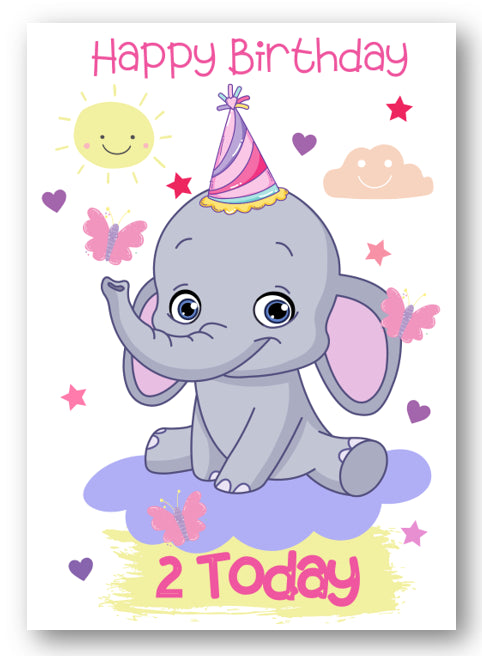 Second Ave Age 2 Children's Kids Elephant 2nd Birthday Card Greetings Card