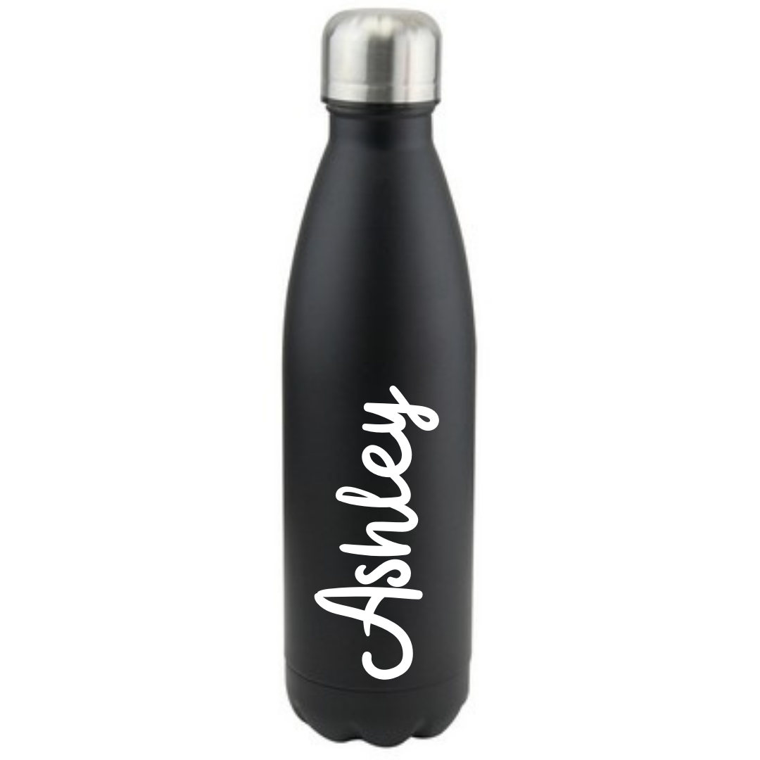 Second Ave Personalised Black Stainless Steel Vacuum Double Walled 12 Hours Hot/24 Hours Cold 500ml Water Bottle