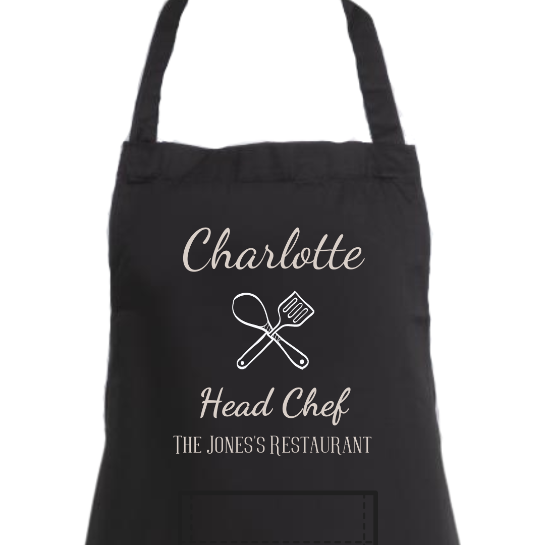 Second Ave Personalised Black Apron Unisex Head Chef Cooking Kitchen Apron