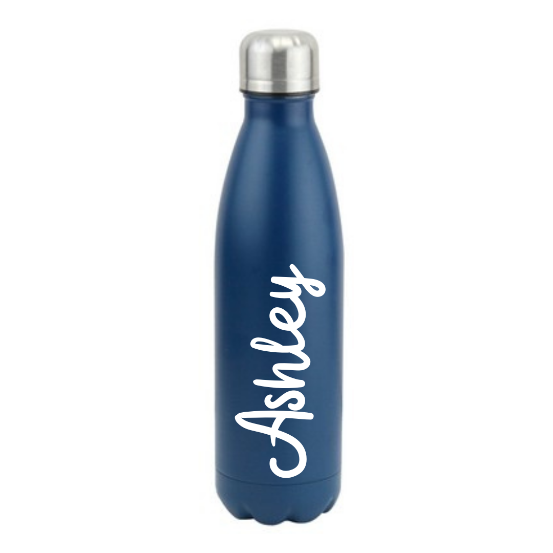 Second Ave Personalised Dark Blue Stainless Steel Vacuum Double Walled 12 Hours Hot/24 Hours Cold 500ml Water Bottle