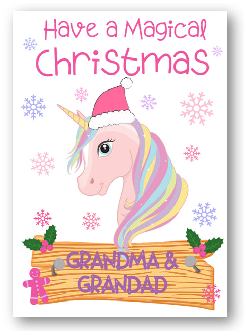 Second Ave Grandma & Grandad Unicorn Children's Kids Christmas Xmas Holiday Festive Greetings Card