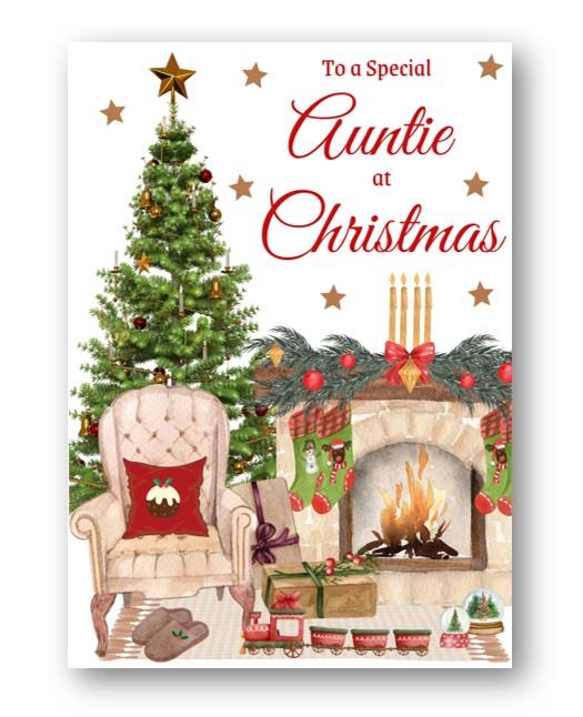 Second Ave Auntie Christmas Home Fireplace Xmas Holiday Festive Greetings Card