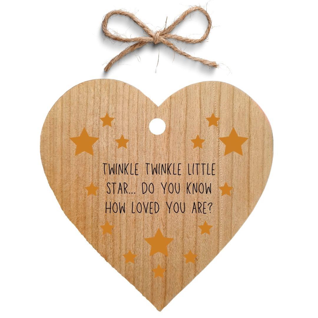 Second Ave Twinkle Twinkle Little Star Cherry Wood Hanging Heart Gift Plaque