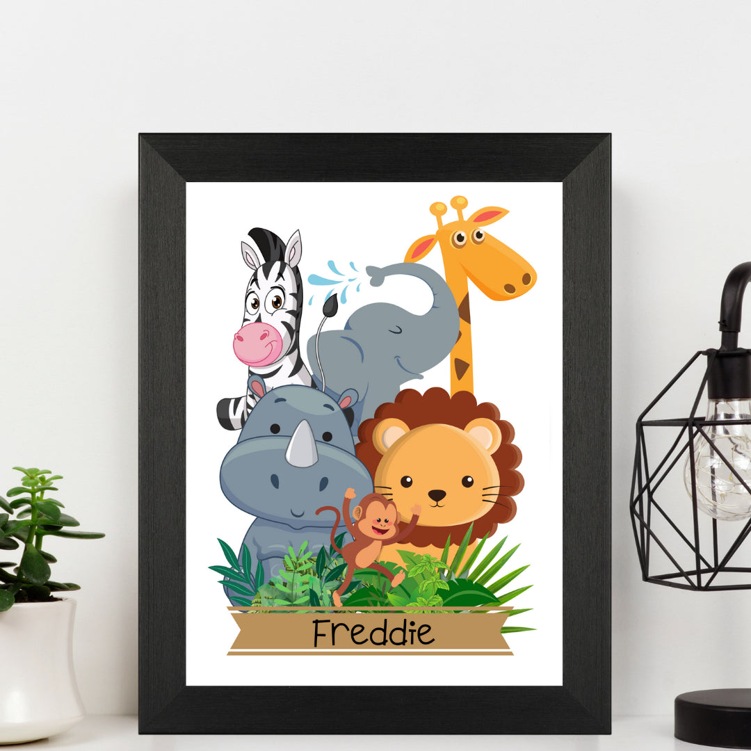 Second Ave A5 Black Framed Personalised Children's Kids Safari Animal Nursery Print Poster Wall Art