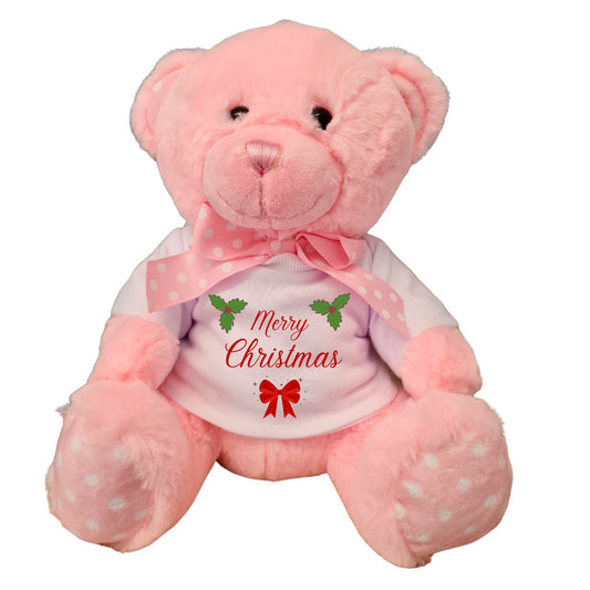 Second Ave Christmas Baby Pink Teddy Bear Plush Toy With White T Shirt Xmas Gift