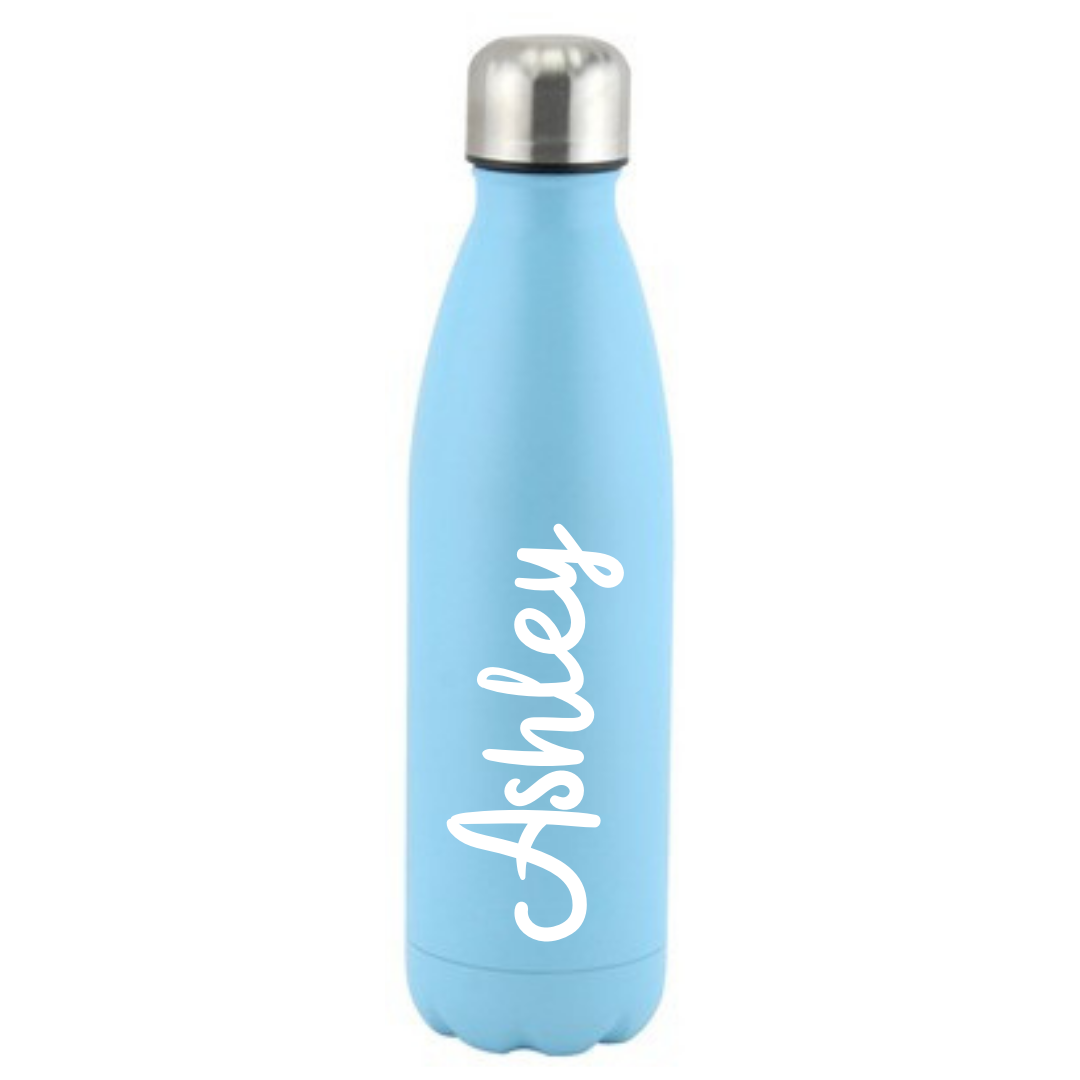 Second Ave Personalised Light Blue Stainless Steel Vacuum Double Walled 12 Hours Hot/24 Hours Cold 500ml Water Bottle