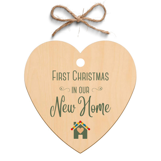 Second Ave First Christmas in Our New Home Wooden Hanging Heart Christmas Xmas Tree Decoration Bauble