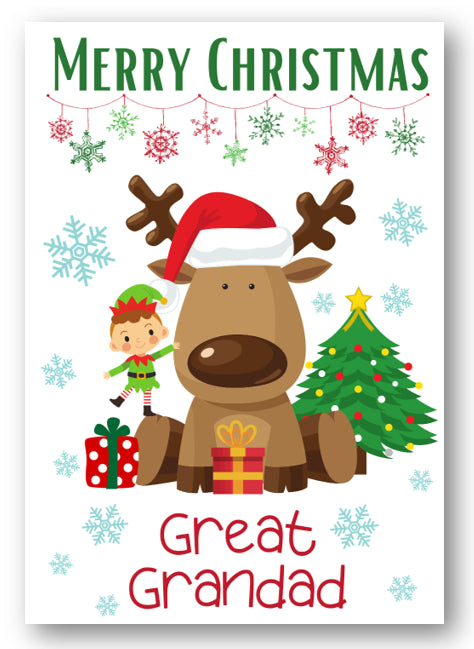 Second Ave Great Grandad Reindeer Elf Children's Kids Christmas Xmas Holiday Festive Greetings Card