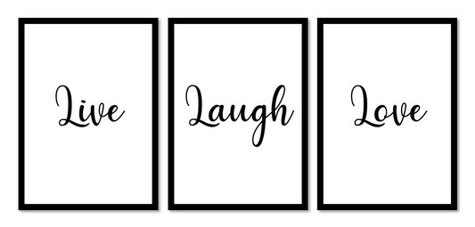 Second Ave A4 Black Framed Set of 3 Live Laugh Love Quote Home Print Poster Wall Art