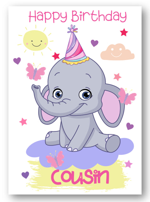 Second Ave Cousin Children's Kids Elephant Birthday Card For Her Greetings Card