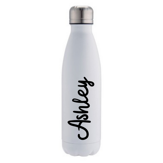 Second Ave Personalised White Stainless Steel Vacuum Double Walled 12 Hours Hot/24 Hours Cold 500ml Water Bottle