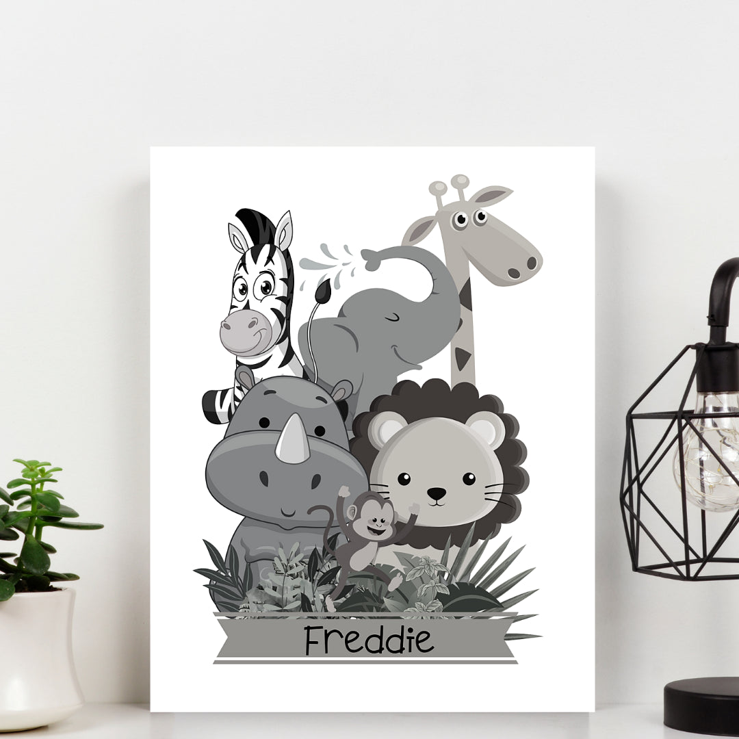 Second Ave A4 Personalised Children's Kids Safari Animal Black and White Nursery Print Poster Wall Art