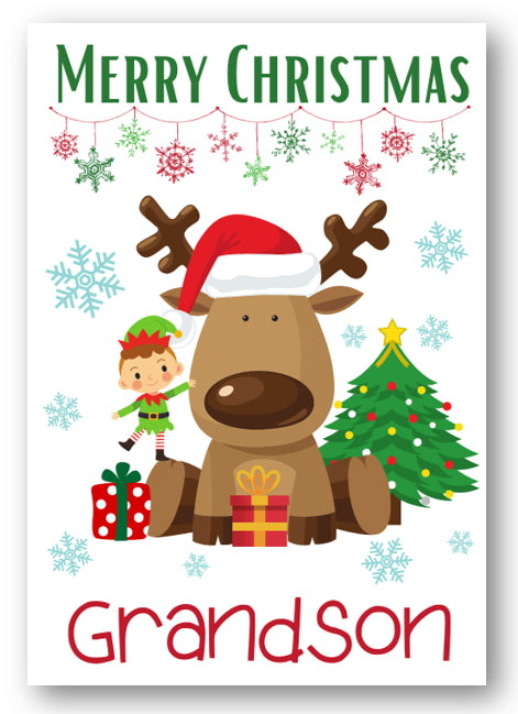 Second Ave Grandson Reindeer Elf Children's Kids Christmas Xmas Holiday Festive Greetings Card